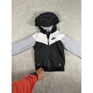 Nike Jacket Youth 4T Black white gray Spring Coat hood windbreaker 3-4 Year Boys
